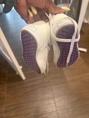 Vans Kids White Sneakers with Purple Outsoles